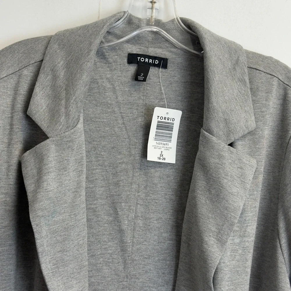 NEW Torrid Grey Jersey Knit Open Front Blazer Jacket 2X 3/4‎ Sleeve Pockets